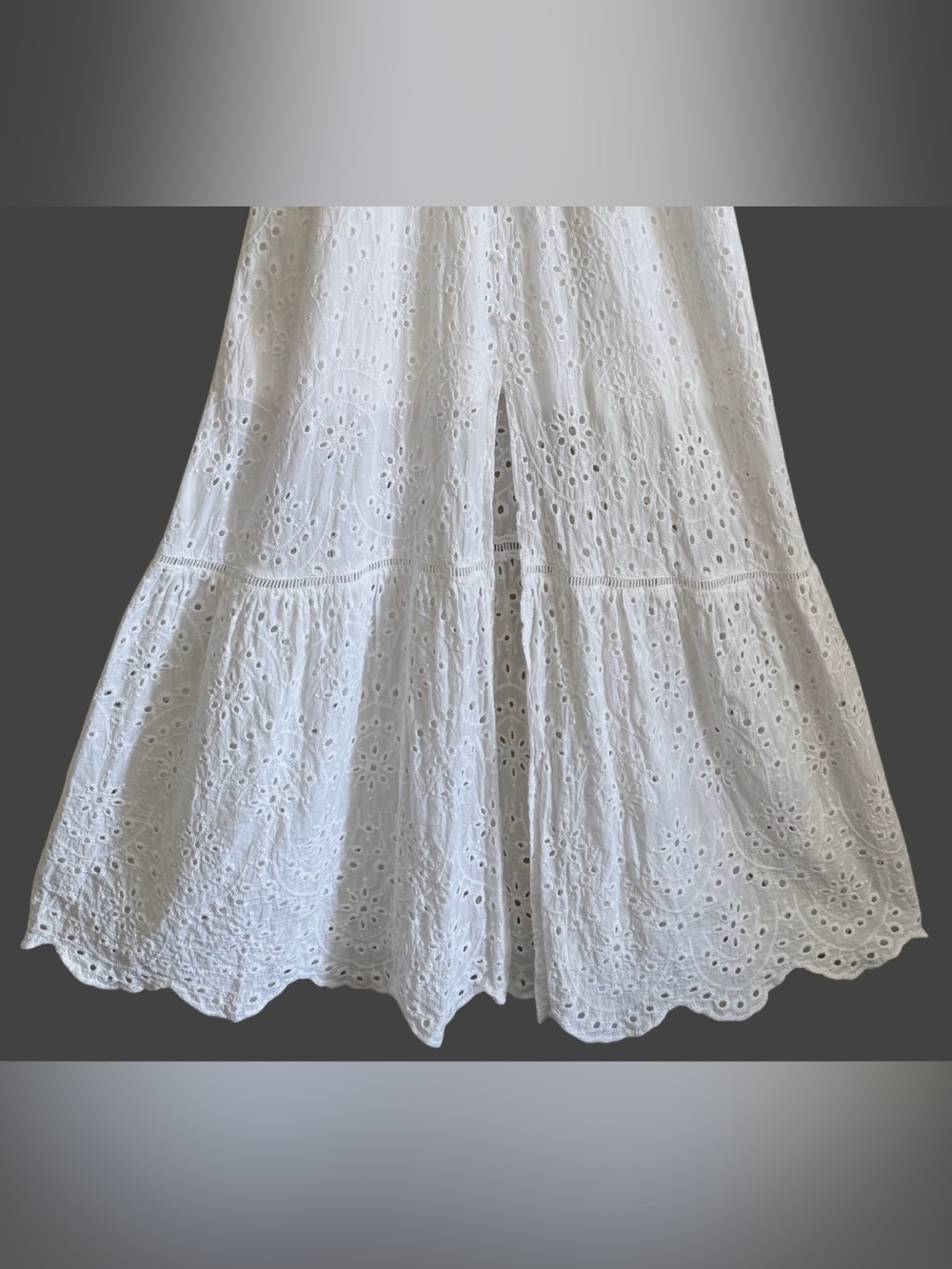 SIMPLEE 100% Cotton Feminine Flattering Dainty Timeless Eyelet Midi Dress Size M - Picture 4 of 9